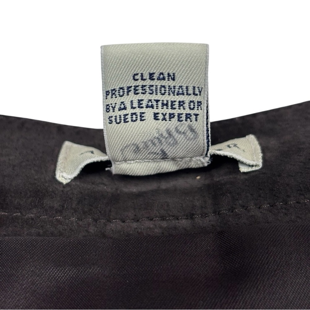 VINTAGE 90s ANN TAYLOR SUEDE LEATHER CHOCOLATE BROWN WRAP MINI SKIRT - Picture 10 of 10